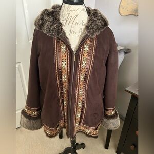 Coldwater Brown Suede Coat with Faux Fur inside (New)